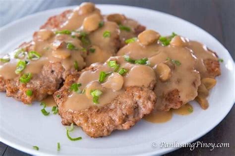 Pork Burger Steak with Mushroom Gravy Recipe.